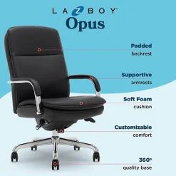 La-Z-Boy Opus Ergonomic Bonded Leather Swivel Executive Chair, Black and Chrome (CCHR10015D)