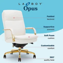 La-Z-Boy Opus Ergonomic Bonded Leather Swivel Executive Chair, White and Gold (CCHR10015A)