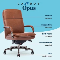 La-Z-Boy Opus Ergonomic Bonded Leather Swivel Executive Chair, Cognac and Graphite (CCHR10015C)