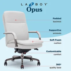 La-Z-Boy Opus Ergonomic Bonded Leather Swivel Executive Chair, Gray and Graphite (CCHR10015B)