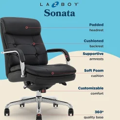 La-Z-Boy Sonata Ergonomic Bonded Leather Swivel Executive Chair, Black and Chrome (CCHR10014D)