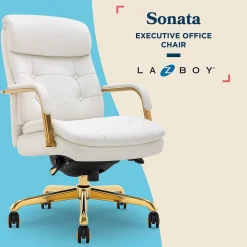 La-Z-Boy Sonata Ergonomic Bonded Leather Swivel Executive Chair, White and Gold (CCHR10014A)