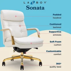 La-Z-Boy Sonata Ergonomic Bonded Leather Swivel Executive Chair, White and Gold (CCHR10014A)