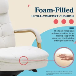 La-Z-Boy Sonata Ergonomic Bonded Leather Swivel Executive Chair, White and Gold (CCHR10014A)