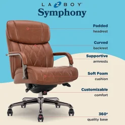 La-Z-Boy Symphony Ergonomic Bonded Leather Swivel Executive Chair, Cognac and Graphite (CCHR10013C)