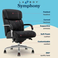 La-Z-Boy Symphony Ergonomic Bonded Leather Swivel Executive Chair, Black and Chrome (CCHR10013D)