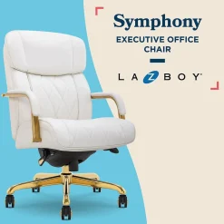 La-Z-Boy Symphony Ergonomic Bonded Leather Swivel Executive Chair, White and Gold (CCHR10013A)