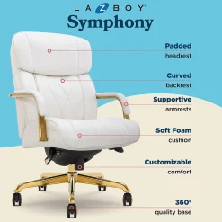 La-Z-Boy Symphony Ergonomic Bonded Leather Swivel Executive Chair, White and Gold (CCHR10013A)
