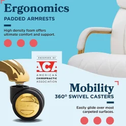 La-Z-Boy Symphony Ergonomic Bonded Leather Swivel Executive Chair, White and Gold (CCHR10013A)