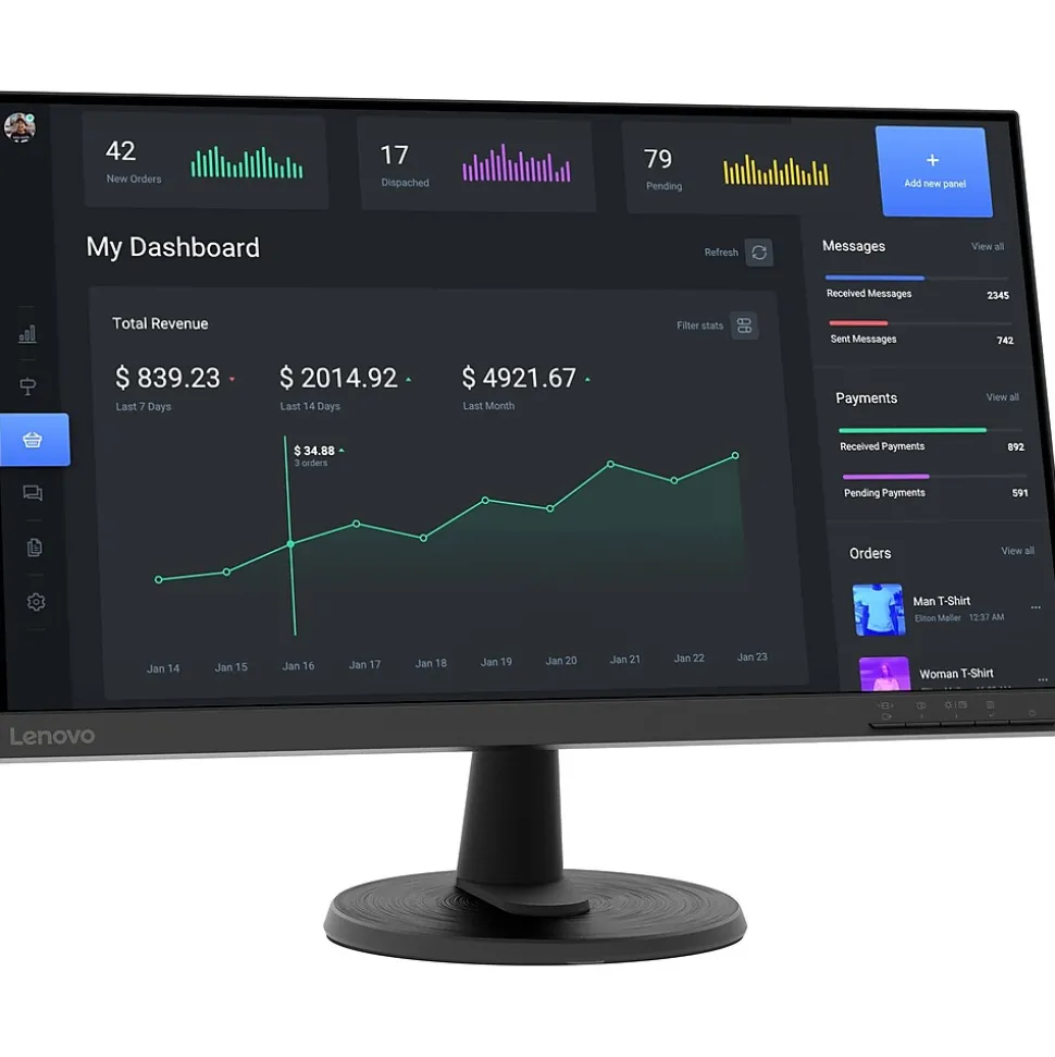 Lenovo D24-40 23.8" 75 Hz LCD Monitor, Raven Black (67A2KCC6US)