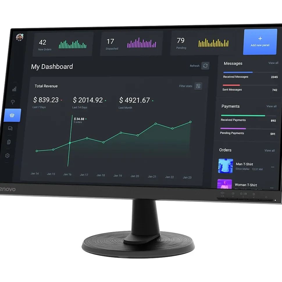 Lenovo D24-40 23.8" 75 Hz LCD Monitor, Raven Black (67A2KCC6US)