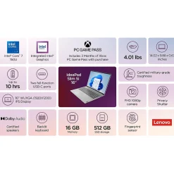 Lenovo IdeaPad Slim 5 16" FHD Laptop, Intel Core 7-150U, 16GB RAM, 512GB SSD, Backlit Keyboard, +8.5 hrs. Battery Life, Win 11