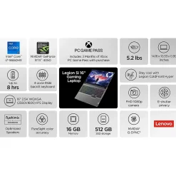Lenovo Legion 5 16" QHD 165Hz Gaming Laptop, NVIDIA GeForce RTX 4050, Intel Core i7-14650HX, 16GB, 512GB SSD, Windows 11 Home