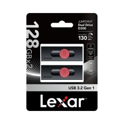 Lexar JumpDrive D300 Dual 128GB USB 3.2 Gen 1 Type-C/Type-A Flash Drive, Black/Red, 2/Pack (LJDD300128G-B2BNU)