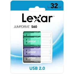 Lexar JumpDrive 32GB USB 2.0 Flash Drive, Assorted Colors, 5/Pack (LJDS6032GB5)