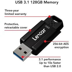 Lexar JumpDrive S80 128GB USB 3.1 Flash Drive, Black (LJDS080128G-BNBNU)