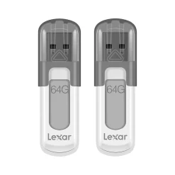Lexar JumpDrive V100 64GB USB 3.0 Flash Drive, Gray, 2/Pack (LJDV100-64GABNAC2)