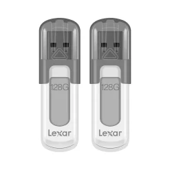 Lexar JumpDrive V100 128GB USB 3.0 Flash Drive, Gray, 2/Pack (LJDV100128G-B2HNU)
