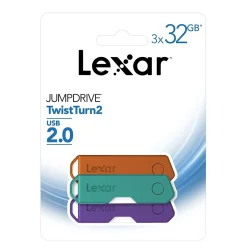 Lexar Twist Turn2 32GB USB 2.0 Type-A Flash Drive, Teal/Purple/Orange, 3/Pack (LJDTT2-32GABNA3)