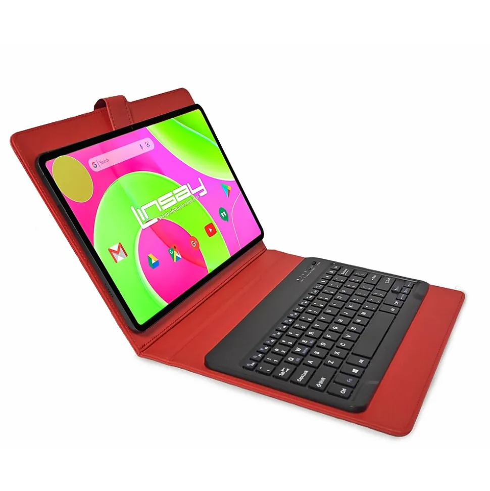 LINSAY 12 OCTA CORE 8GB RAM 256GB STORAGE Android 14 BUNDLE with RED KEYBOARD CASE and TABLET BRIEFCASE