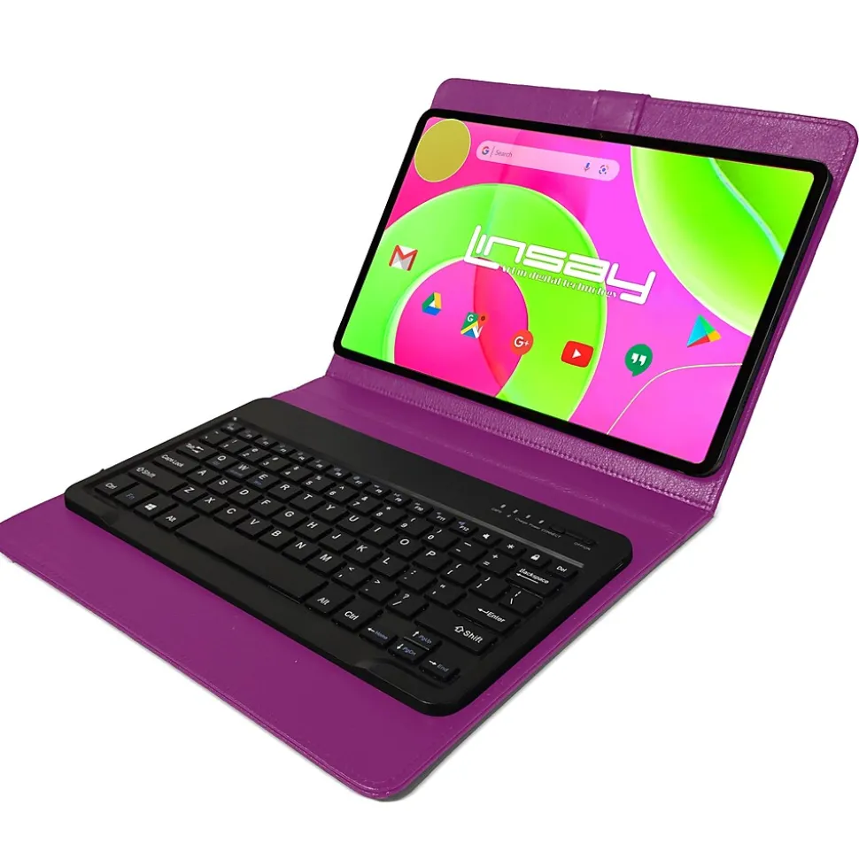 LINSAY 12 OCTA CORE 8GB RAM 256GB STORAGE Android 14 BUNDLE with PURPLE KEYBOARD CASE and TABLET BRIEFCASE