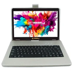 LINSAY® 10.1" OCTA CORE 128GB Storage Android 13 Tablet Dual Camera Android with Silver Keyboard and Pen Stylus
