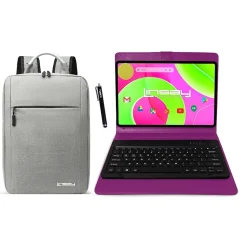 LINSAY 12" Octa Core Tablet, 8GB RAM, 256GB Storage, Android 14, Bundled with Purple Keyboard Case, Backpack and Stylus Pen