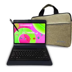 LINSAY 12" Octa Core Tablet, 8GB RAM, 256GB Storage, Android 14 Bundled with Black Keyboard, Tablet, Briefcase and Stylus Pen