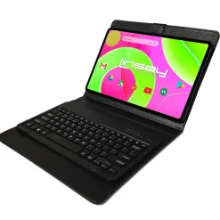 LINSAY 12" Octa Core Tablet, 8GB RAM, 256GB Storage, Android 14 Bundled with Black Keyboard Case, Backpack, Stylus Pen
