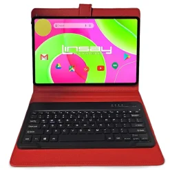 LINSAY 12" Octa Core Tablet, 8GB RAM, 256GB Storage, Android 14, Bundled with Red Style Keyboard Bundled with Applications Pack
