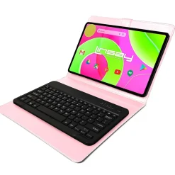 LINSAY 12" Octa Core Tablet, 8GB RAM, 256GB Storage, Android 14, Bundled with Pink Keyboard and Stylus Pen