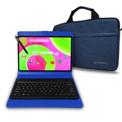 LINSAY 12" Octa Core Tablet, 8GB RAM, 256GB Storage, Android 14 Bundled with Blue Keyboard Case, Briefcase, Stylus Pen