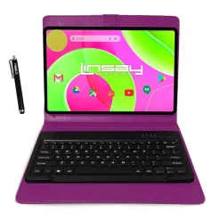 LINSAY 12" Octa Core Tablet, 8GB RAM, 256GB Storage, Android 14, Bundled with Purple Keyboard and Stylus Pen