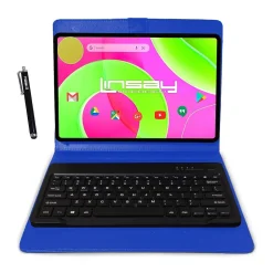 LINSAY 12" Octa Core Tablet, 8GB RAM, 256GB Storage, Android 14, Bundled with Blue Keyboard and Stylus Pen
