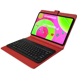 LINSAY 12" Octa Core Tablet, 8GB RAM, 256GB Storage, Android 14, Bundled with Red Keyboard and Stylus Pen