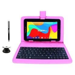 Linsay 7" Tablet with Pop-Up Holder, Stylus & Pink Leather Case, , WiFi, 2GB RAM, 64GB Storage, Android 13 (F7UHDBKSPINKP)