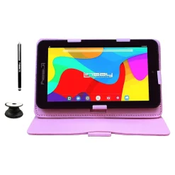 Linsay 7" Tablet with Pop-Up Holder, Stylus & Pink Leather Case, WiFi, 2GB RAM, 64GB Storage, Android 13 (F7UHDBCLPINKP)