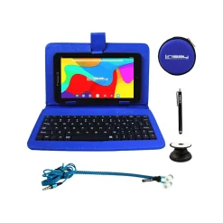 Linsay 7" Tablet with Pop-Up Holder, Stylus, Earphones, Blue Leather Case, WiFi, 2GB RAM, 64GB Storage, Android 13 (F7UHDBKBP)