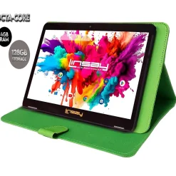 Linsay Octa Core 10.1" Tablet, 4GB RAM, 128GB Storage, Android 13, Bundled with Green Leather Case and Stylus Pen
