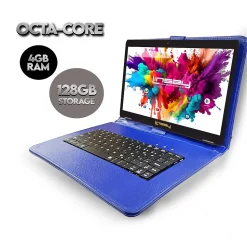 Linsay Octa Core 10.1" Tablet, 4GB RAM, 128GB Storage, Android 13, Bundled with Blue Keyboard, Application Pack, and Stylus Pen