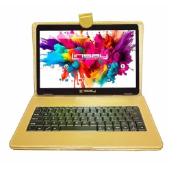 Linsay Octa Core 10.1" Tablet, 4GB RAM, 128GB Storage, Android 13, Bundled with Golden Keyboard and Stylus Pen