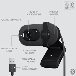 Logitech Brio 105 Full HD 1080p Webcam, 2 Megapixels, Black (960-001579)