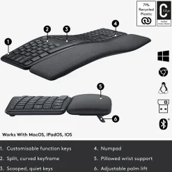 Logitech ERGO K860 Wireless Keyboard, Graphite (920-009166)
