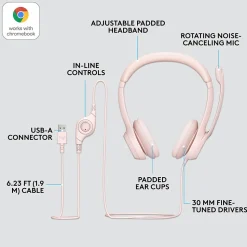 Logitech H390 Noise Canceling Stereo Headset, Rose (981-001280)