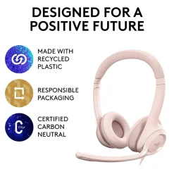 Logitech H390 Noise Canceling Stereo Headset, Rose (981-001280)