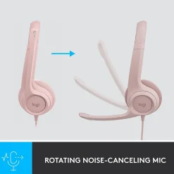 Logitech H390 Wired Headset For PC/Laptop, Rose Noise Canceling Stereo Computer Headset, USB-A (981-001280)
