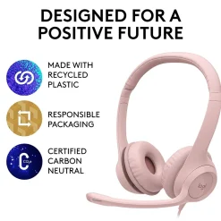 Logitech H390 Wired Headset For PC/Laptop, Rose Noise Canceling Stereo Computer Headset, USB-A (981-001280)