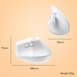 Logitech Lift Vertical Ergonomic Wireless Optical Mouse for Mac, White (910-006471)