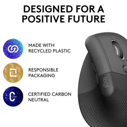 Logitech Lift Vertical Wireless Ergonomic Vertical Optical Bluetooth & USB Mouse, Graphite (910-006466)