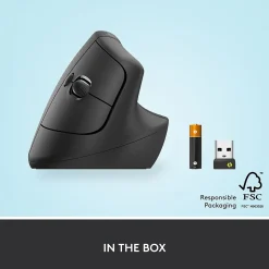 Logitech Lift Vertical Wireless Ergonomic Vertical Optical Bluetooth & USB Mouse, Graphite (910-006466)